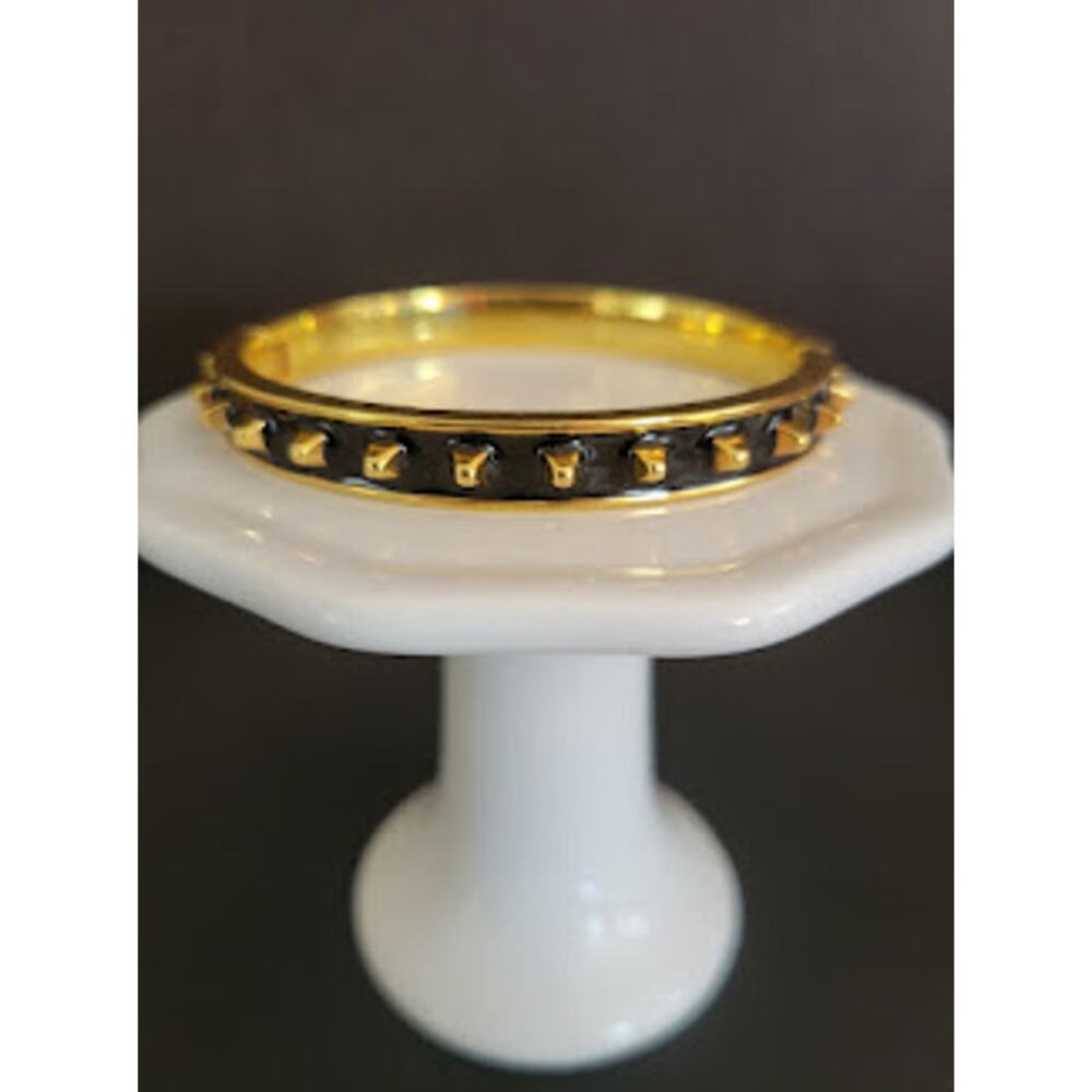 J. Crew Hinged Bangle Black Enamel Gold Plated with Small Spikes - Picture 5 of 7